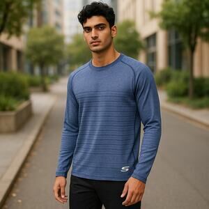 Skechers Sport Mens Shirt Size Small Blue Wicking Long Sleeve Pullover NEW